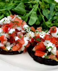 Gluten Free Grilled Eggplant with Tomato Goat Cheese Relish