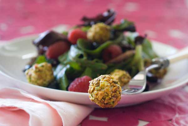 Berry Salad with Pistachio Crusted Goat Cheese Balls