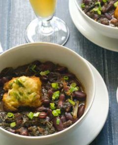 gluten free cornmeal dumplings with red beans and kale