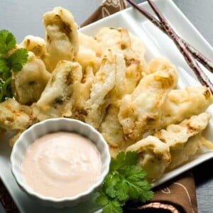 Gluten Free Tempura Artichoke Hearts with Vegan Goody Goody Sauce