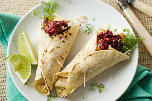 Tilapia Tacos with Cherry Chipotle Salsa