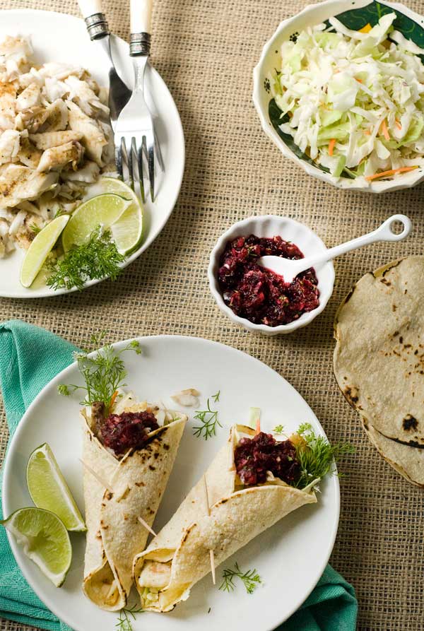 Gluten Free Tilapia Tacos with Cherry Chipotle Salsa