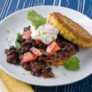Gluten Free Mexican Baked Beans and Corn Cakes