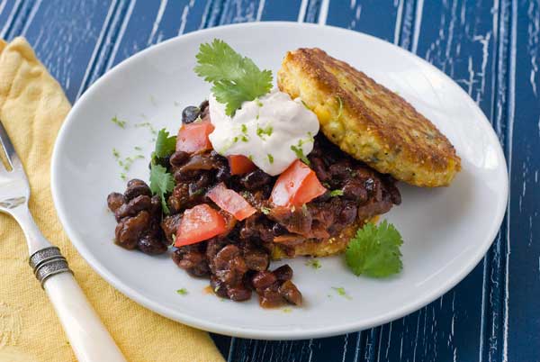 Gluten Free Mexican Baked Beans and Corn Cakes