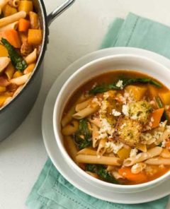 Gluten Free Minestrone Soup with Pesto Croutons