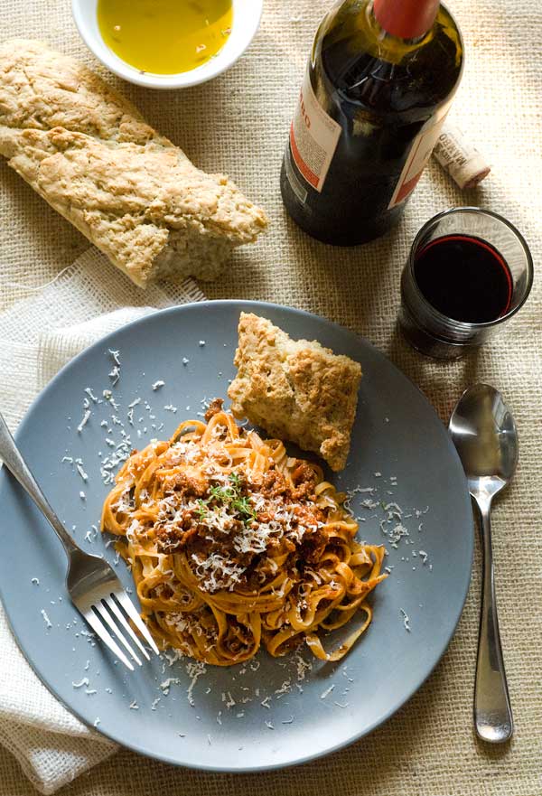 gluten free pasta with classic bolognese sauce