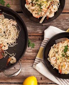 Gluten Free Lemon Pasta with Roasted Shrimp