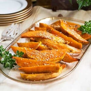 Easy roasted and glazed sweet potatoes. Gluten Free.