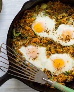 Gluten Free Sweet Potato Brussels Sprouts Hash with Eggs