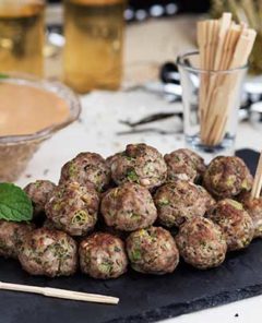 Gluten free Thai Beef Meatballs with nut free dipping sauce