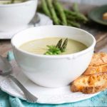 Gluten and dairy free creamy asparagus and pea soup recipe