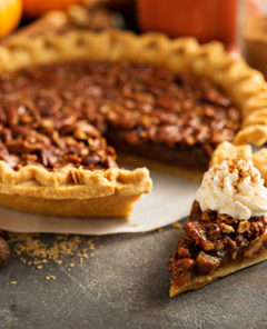 Traditional pecan pie, fall dessert concept for Thanksgiving