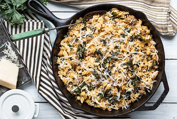 Gluten Free Pasta with Sauage, Kale and Chickpeas