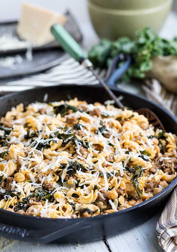 Gluten Free Pasta with Sauage, Kale and Chickpeas recipe