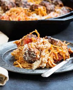 Gluten Free Skillet Spaghetti and Meatballs Recipe feature