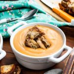 Creamy gluten free Thai inspired soup with crunchy Sunbutter croutons