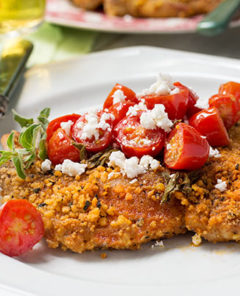 Gluten Free Crispy Pork Chops with Tomato and Feta Feature