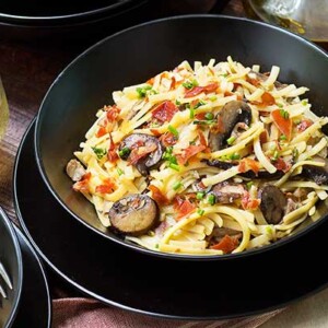 Gluten Free Pasta with Prosciutto and Mushrooms
