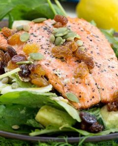 Salmon Salad with Avocados, Pumkin and Hemp Seeds