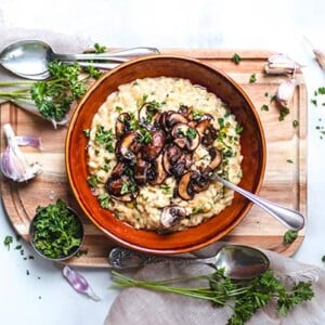 Creamy Vegan Risotto with Balsamic Mushrooms