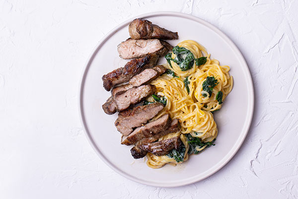 Spaghetti with Spinach and Chuck Steak