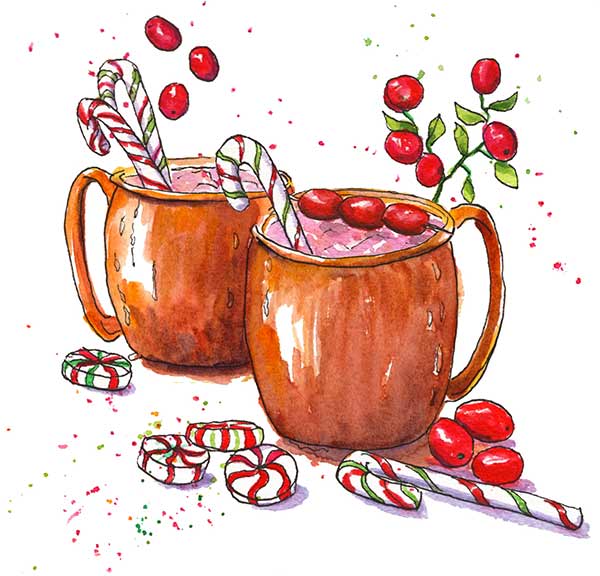 Peppermint Cranberry Moscow Mule Illustration