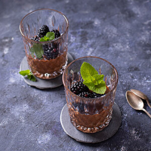 Chocolate Panna Cotta with Blackberries