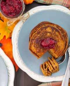 Pumpkin Pancakes with Cranberry Compote
