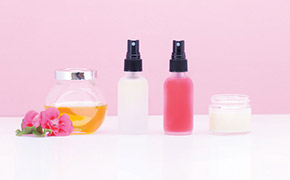 Beauty Skincare items on a pink background