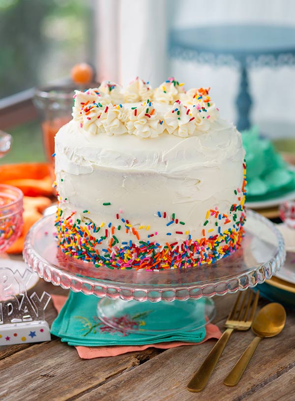 Gluten Free Celebration Birthday Cake on a platter