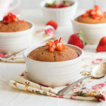 SunButter Strawberry Pudding in white ramekins topped with fresh strawberries