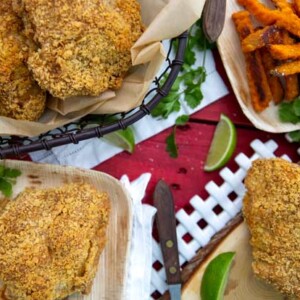South of the Border Oven-Fried Chicken with sweet potato fries