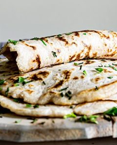 Closeup of 5-Ingredient Naan on a cutting board