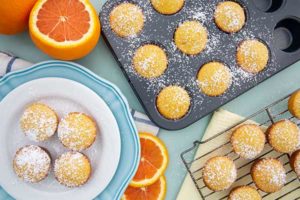 Almond Orange Mini Cakes in a muffin pan