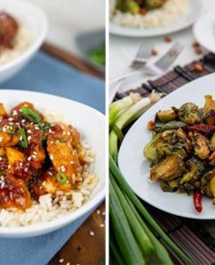 Honey Sesame Chicken and Kung Pao Brussels Sprouts