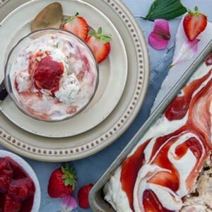 Sunbutter and Strawberry Jam No-Churn Ice Cream in a glass