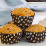Carrot Cake Muffins in black and white polka dot muffin wrappers