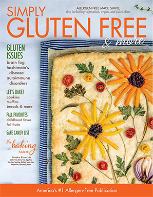 Cover of September-October 2021 Gluten Free & More Magazine featuring Garden Focaccia Bread