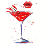 Kiss Cocktail watercolor illustration