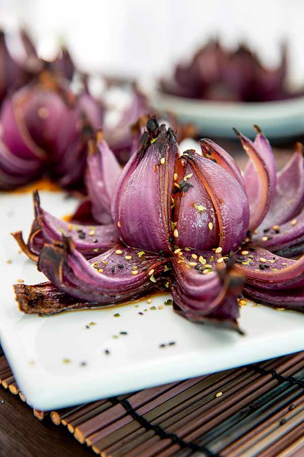 Purple onion cut to look like a lotus flower
