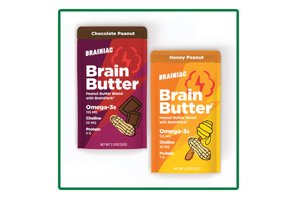 Two Brainiac Peanut Butter packages on a white background