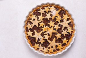 Overhead view of Starstruck Apple Pie, a pie with cut-out stars made of pie crust