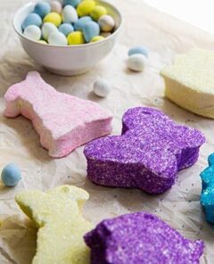 Vanilla Bean Easter Marshmallows on parchment paper