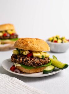 Black-Soybean-Burgers-with-Pineapple-Salsa-Recipe