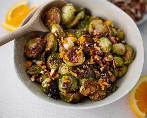 Orange Maple Brussels Sprouts with Pecans | Gluten Free & More