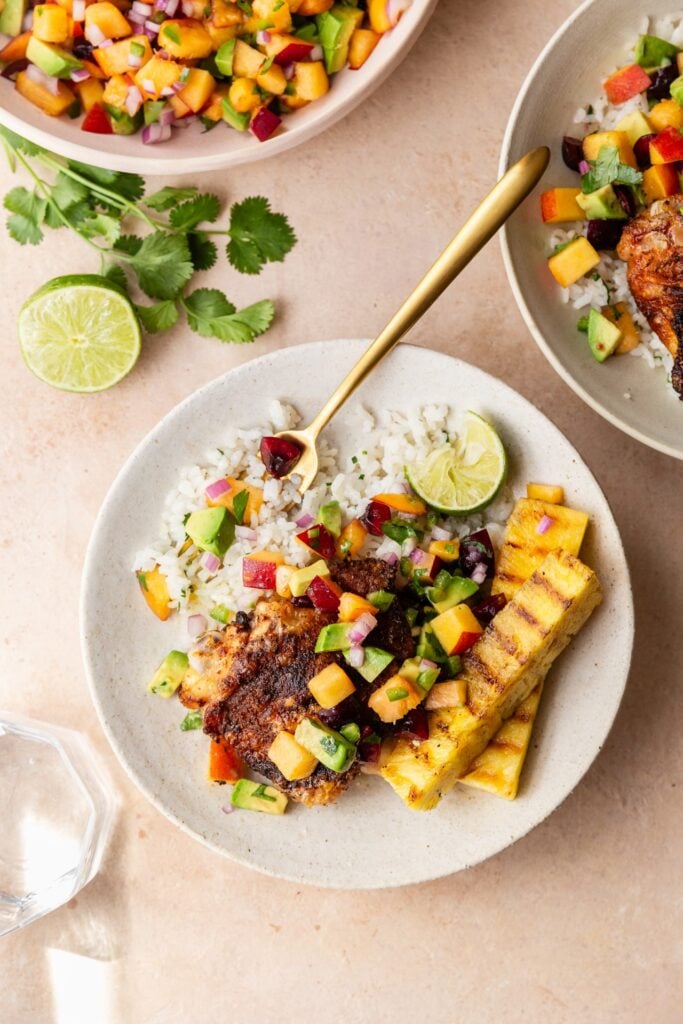 GRILLED BBQ CHICKEN THIGHS WITH STONE FRUIT SALSA FROM DANIELLE WALKER